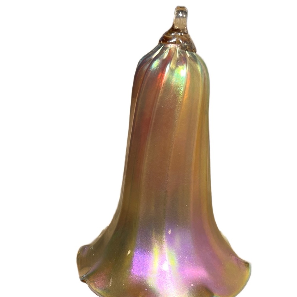 Lindberg Studios Iridescent Gold Handblown Glass Bell 4” Vintage